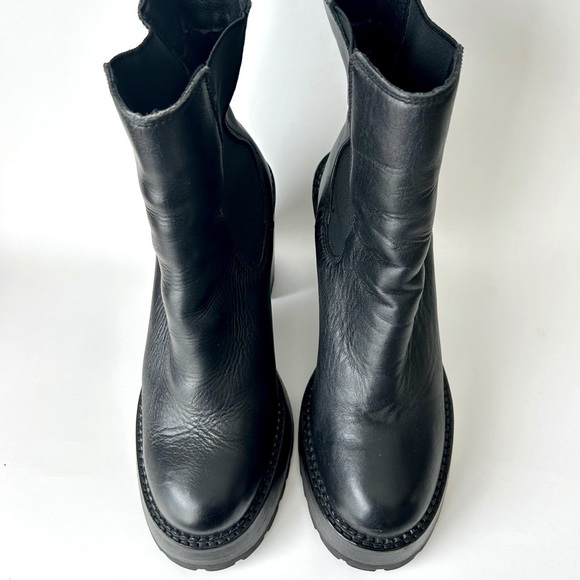 Aqua Rouge Platform High Heel Chelsea Boots Black Leather Chunky Lug Sole Size 9 - Picture 10 of 14
